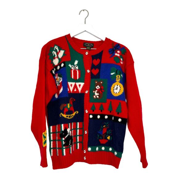 Ugly Christmas Charter Club Scotty Dog Snowman Wool Cardigan Size 8 - Picture 2 of 10